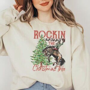 Rockin Around The Christmas Tree Sweatshirt Retro Christmas Western Sweatshir 90